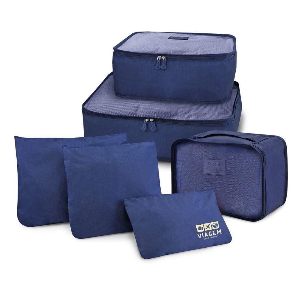 Organizador De Malas De 6 Peças Estampa Lisa Jacki Design Azul Escuro
