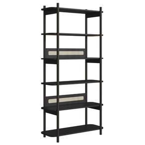 Estante Oslo Artesano 90 Cm Largura Mdp Nero Palha Sintética Bege Pé Madeira Maciça