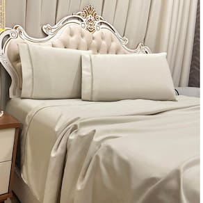 Jogo De Cama Lençol Queen Realce Percal 400 Fios 3 Peças - Bege