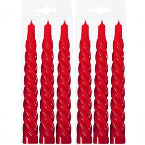 Kit 6 Vela Espiral Natalina Decoração Vermelha Torcida 20cm
