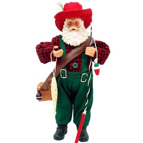 Boneco Decorativo Papai Noel Pescador Colecionável De 30cm