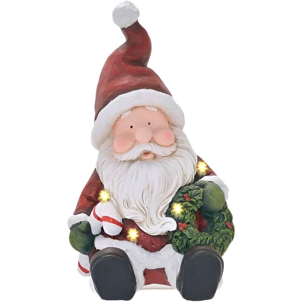 Estatueta Natalina Papai Noel Sentado Guirlanda Led Luz 39cm