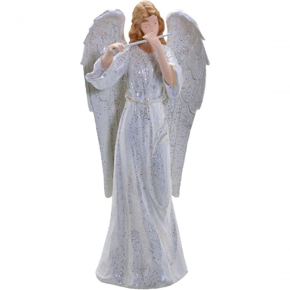 Anjo Decorativo Musico Flauta Em Resina Enfeite Natal 38cm