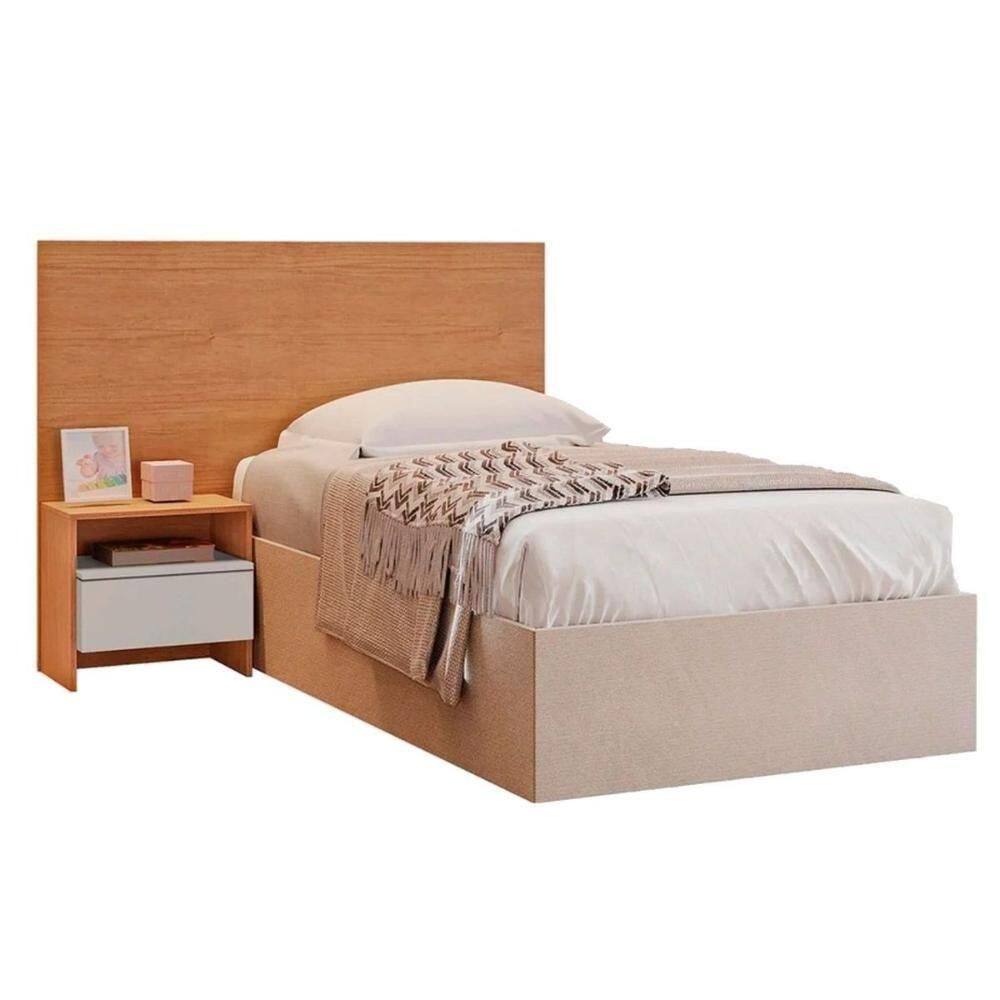 Painel Cama Box Madeirado - Prime 1 Mesa C- 1 Gaveta Solteiro Freijo Cumaru Fendi - Novo Horizonte