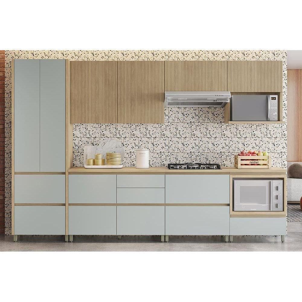 Cozinha Completa Rainha Gourmet 7 Peças (3 Aéreos + 1 Paneleiro + 3 Balcões) C6p38 Nature-verde - Nesher