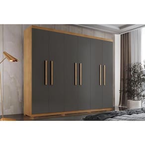 Guarda Roupa Solteiro 6 Portas E 2 Gavetas C- Pés Espanha Naturale-grafite Rufato