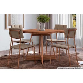 Sala De Jantar Completa 1593 Com Tampo Madeirado 90x90cm E 4 Cadeiras 1742 Cobre-linho Areia-courino Caramelo - Carraro