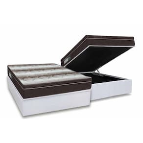Cama Box Baú Casal Colchão Ortopédico Ortobom Light + Base Crc Courano White 138x188
