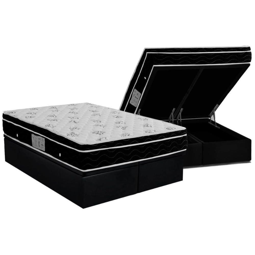 Cama Box Baú King Colchão Molas Bonnel Ortobom Nanolastic Physical Spring + Base Crc Courano Black(186x198)