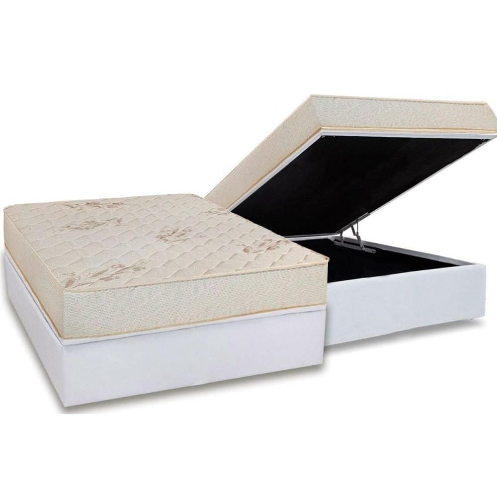 Conjunto Box Baú Casal: Colchão Espuma Luckspuma D45 Gran Luck Pró Saúde + Base Crc Courano White (138x188)