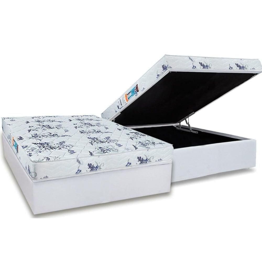 Conjunto Box Baú Casal: Colchão Espuma Luckspuma D28 Celebrity Pró Saúde + Base Crc Courano White(138x188)
