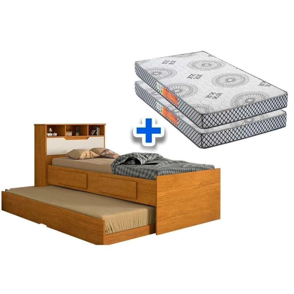 Colchão Solteiro Pérola Polar (2un) + Bicama Ravena C- Baú Cinamomo-off White