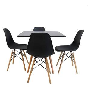 Conjunto Mesa Jantar Quadrada Eiffel 80cm Preto Mdf + 4 Cadeiras Charles Eames