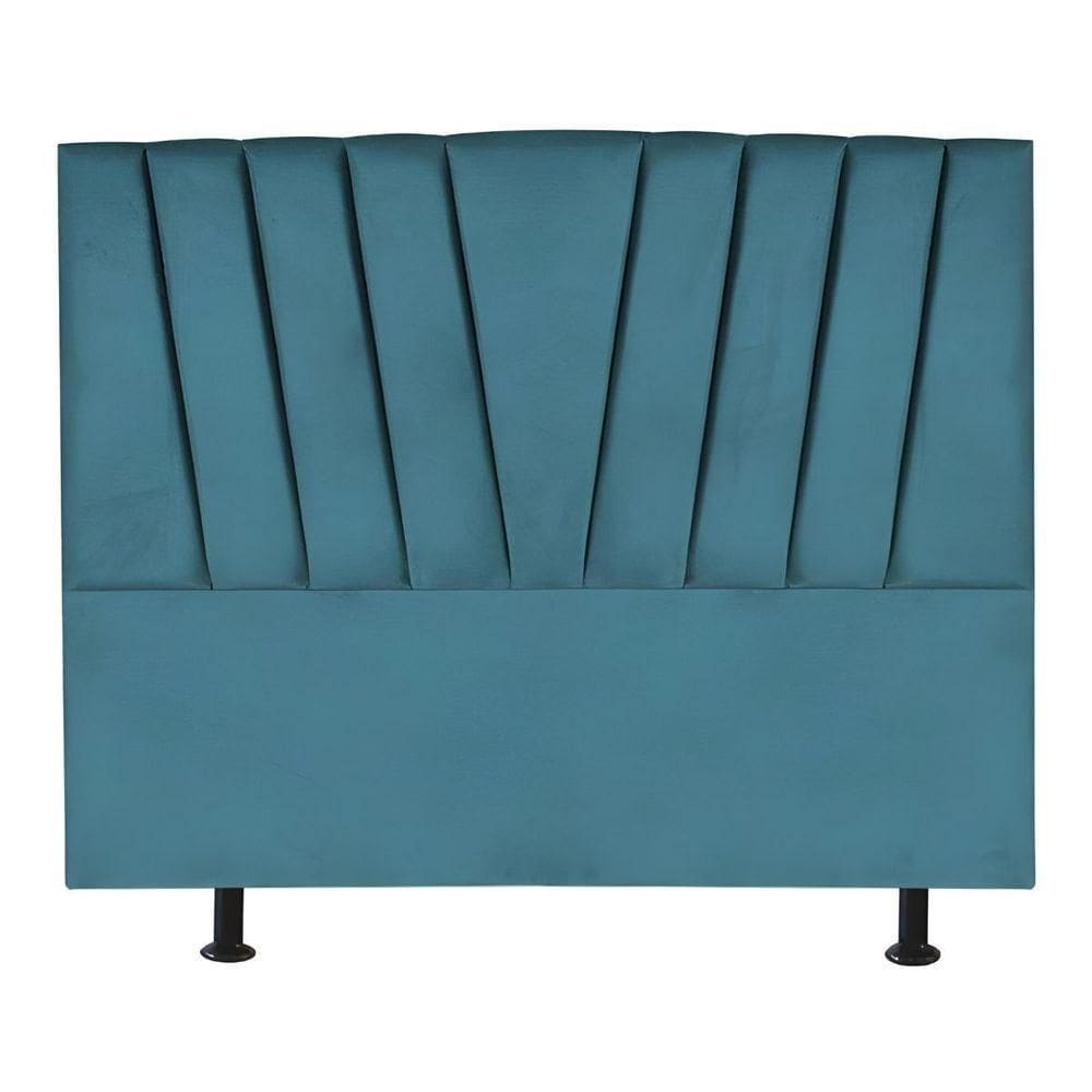 Cabeceira Estofada Cama Casal Queen Size 160 Cm Malu Suede Azul Turquesa