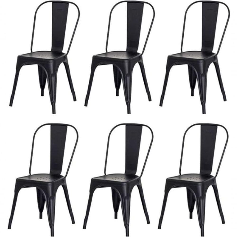 Kit 6 Cadeiras Tolix Fosca ? Aço Industrial Preto, Estilo Retrô Para Sala, Cozinha Ou Escritório
