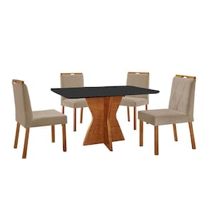 Conjunto Sala De Jantar Mesa Madri 120x80cm Tampo Retângular Vidro Preto Com 4 Cadeiras Bela Veludo Bege