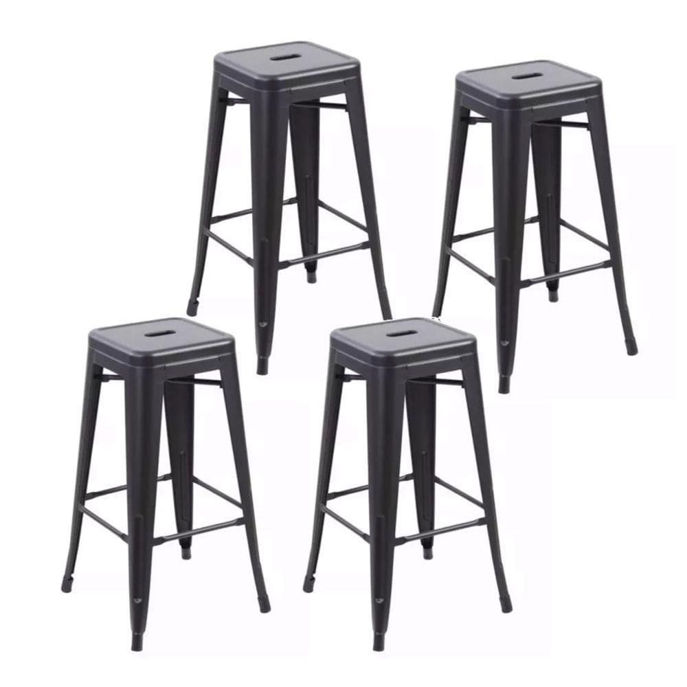 Kit 4 Banquetas Altas Iron Tolix Industrial Empilhavel Bar 76 Cm - Preto