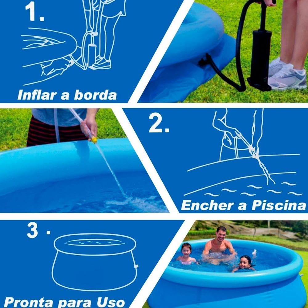 Piscina 1000L Redonda Infantil Azul Para O Sol