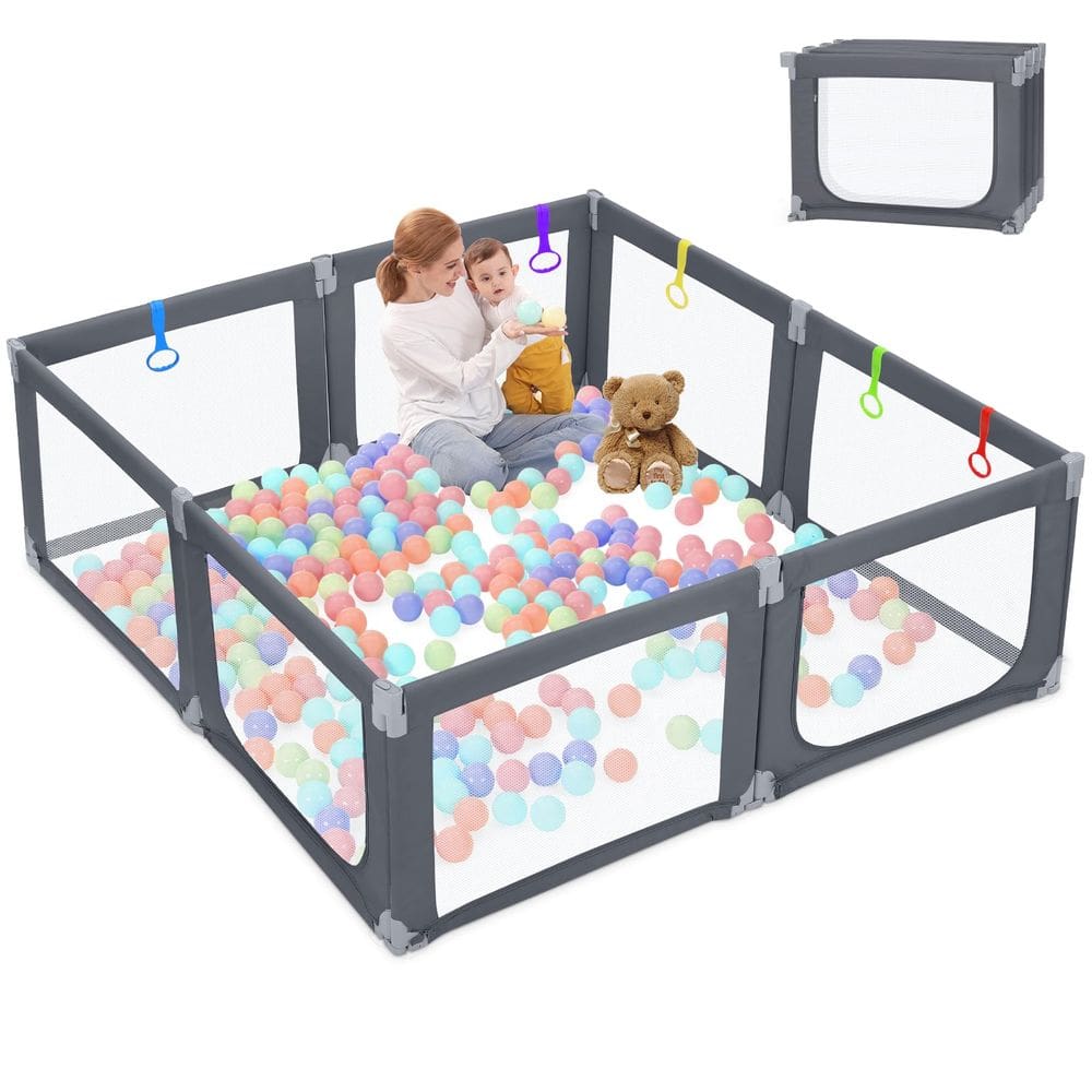 Cercadinho dobrável para bebês Kidirect Large com Gate Safety Deep Grey