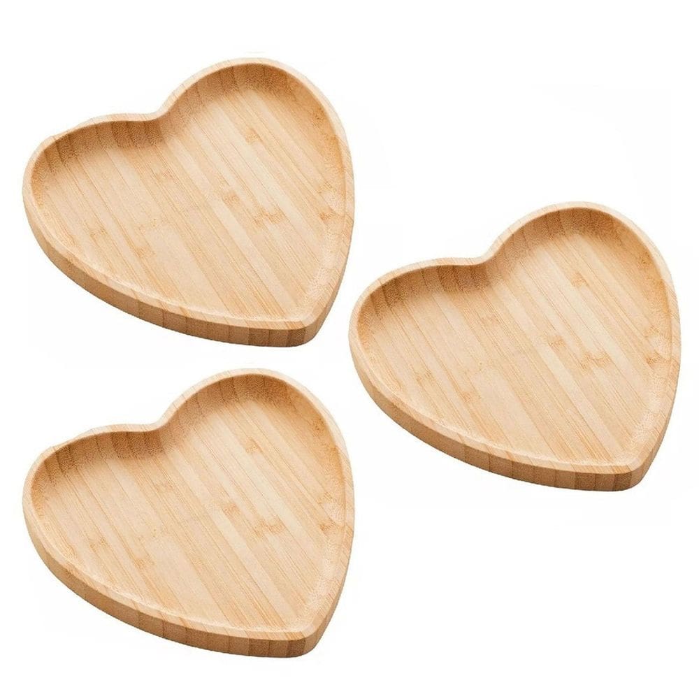 Kit 3 Bandejas De Bambu Travessa Coração Heart