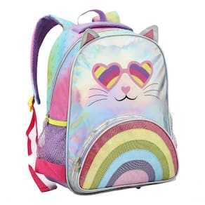Mochila Costas Infantil Escolar Feminina Gatinho Orelinha Menina Arco íris Rainbown Colorido