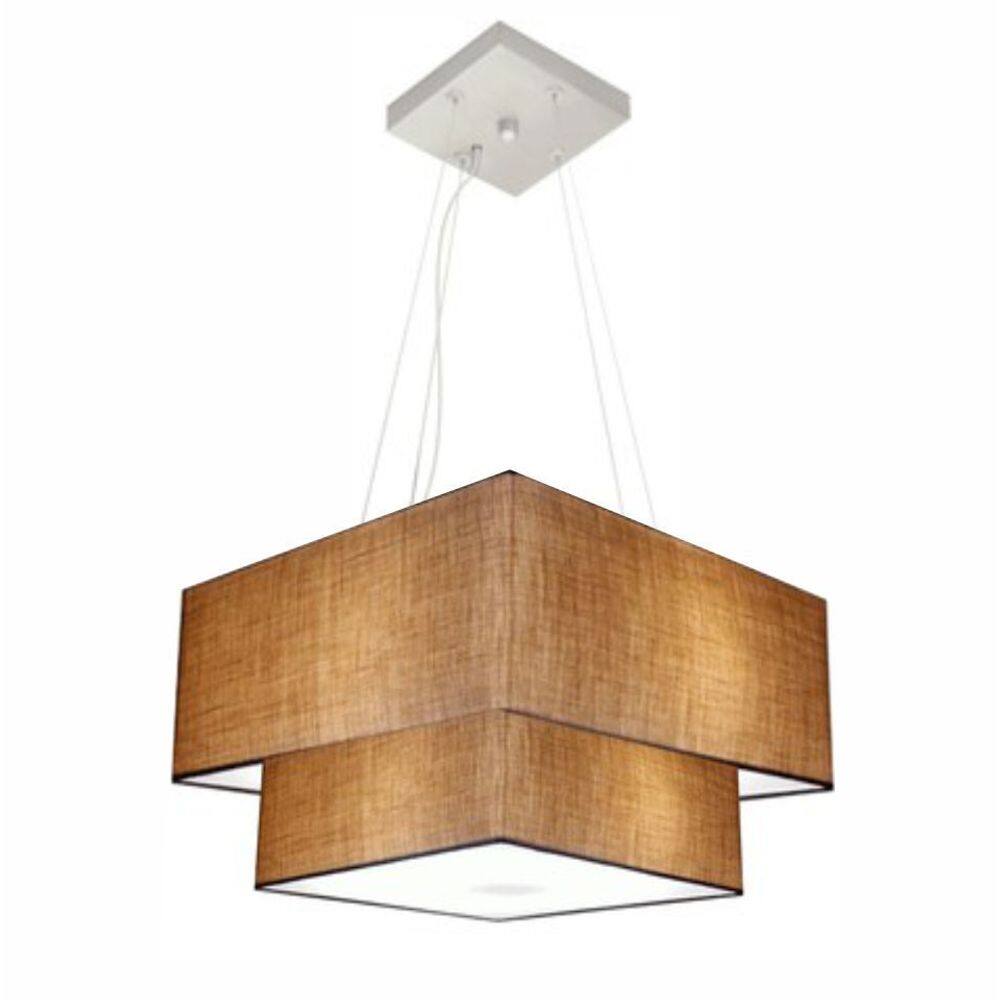 Lustre Pendente Duplo Quadrado Vivare Md-4157 Cúpula em Tecido 40x35cm Palha - Bivolt