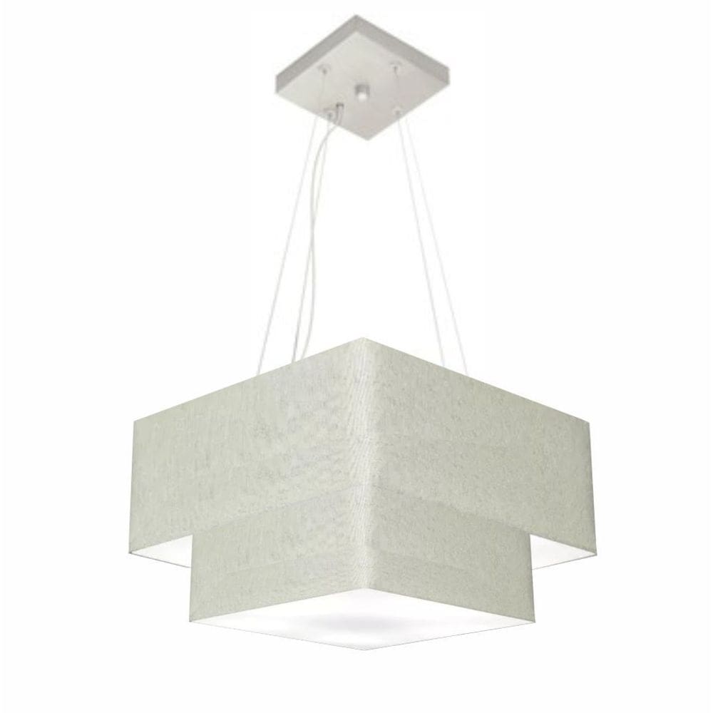 Lustre Pendente Duplo Quadrado Vivare Md-4157 Cúpula em Tecido 40x35cm Rustico Cinza - Bivolt