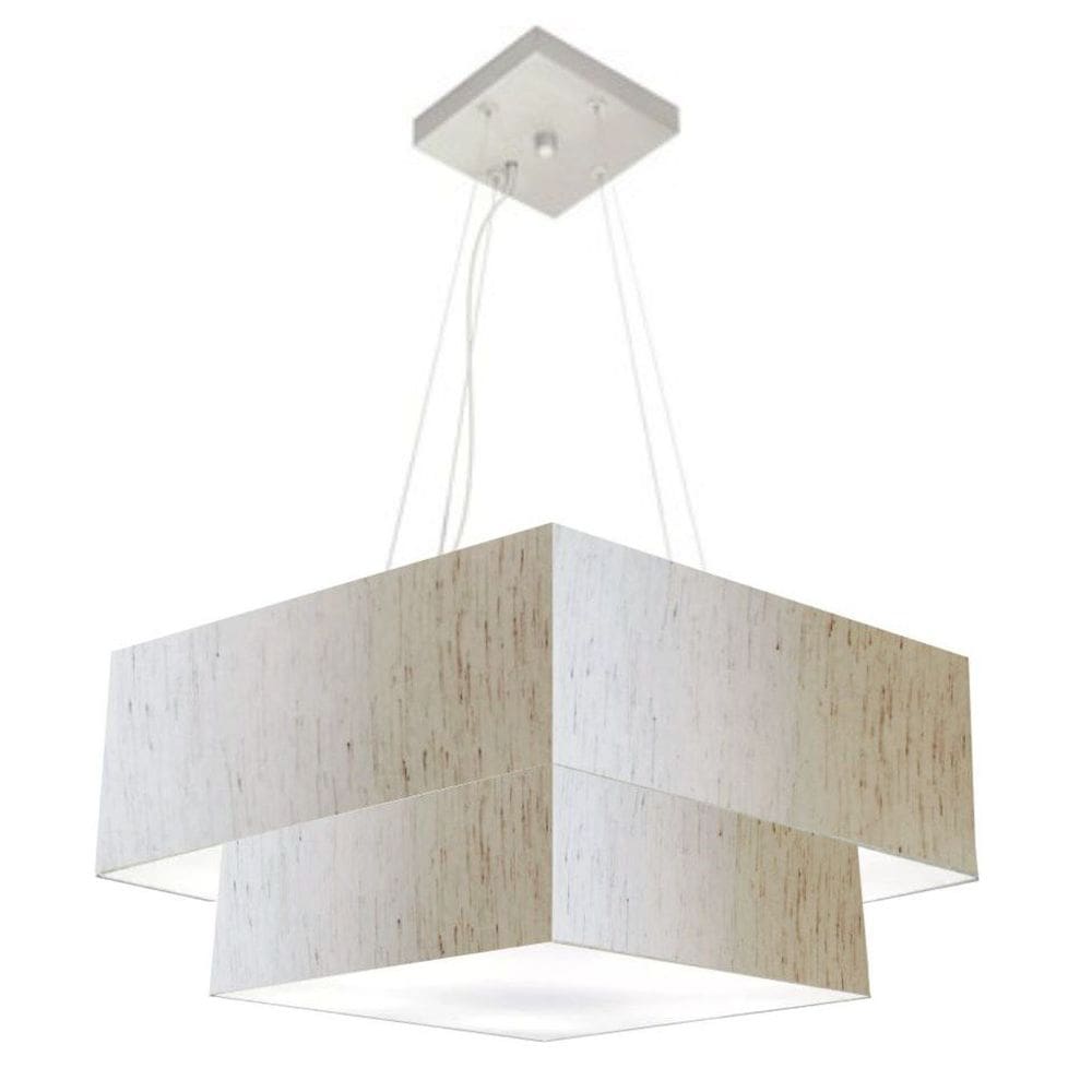 Lustre Pendente Duplo Quadrado Vivare Md-4066 Cúpula em Tecido 50x35cm Linho Bege - Bivolt