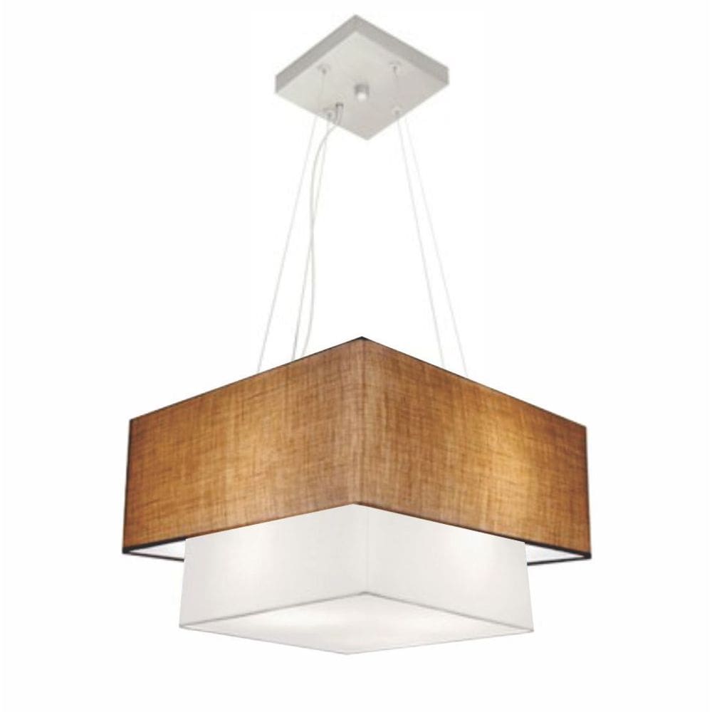 Lustre Pendente Duplo Quadrado Vivare Md-4157 Cúpula em Tecido 40x35cm Palha / Branco - Bivolt