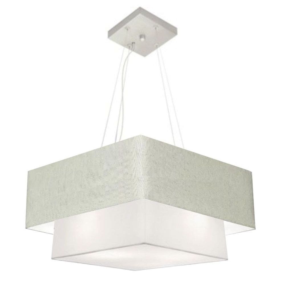 Lustre Pendente Duplo Quadrado Vivare Md-4066 Cúpula em Tecido 50x35cm Rustico Cinza / Branco - Bivolt