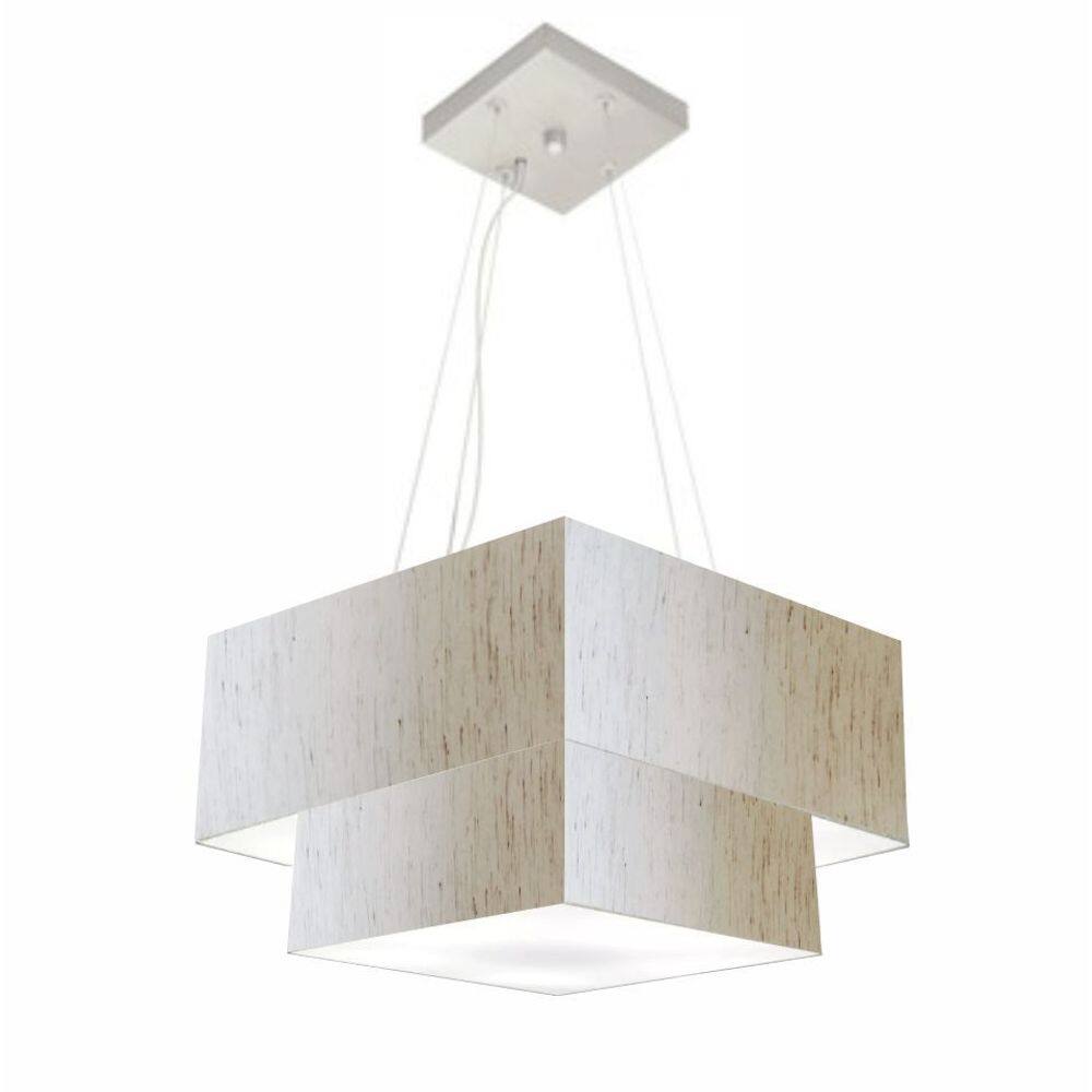 Lustre Pendente Duplo Quadrado Vivare Md-4157 Cúpula em Tecido 40x35cm Linho Bege - Bivolt