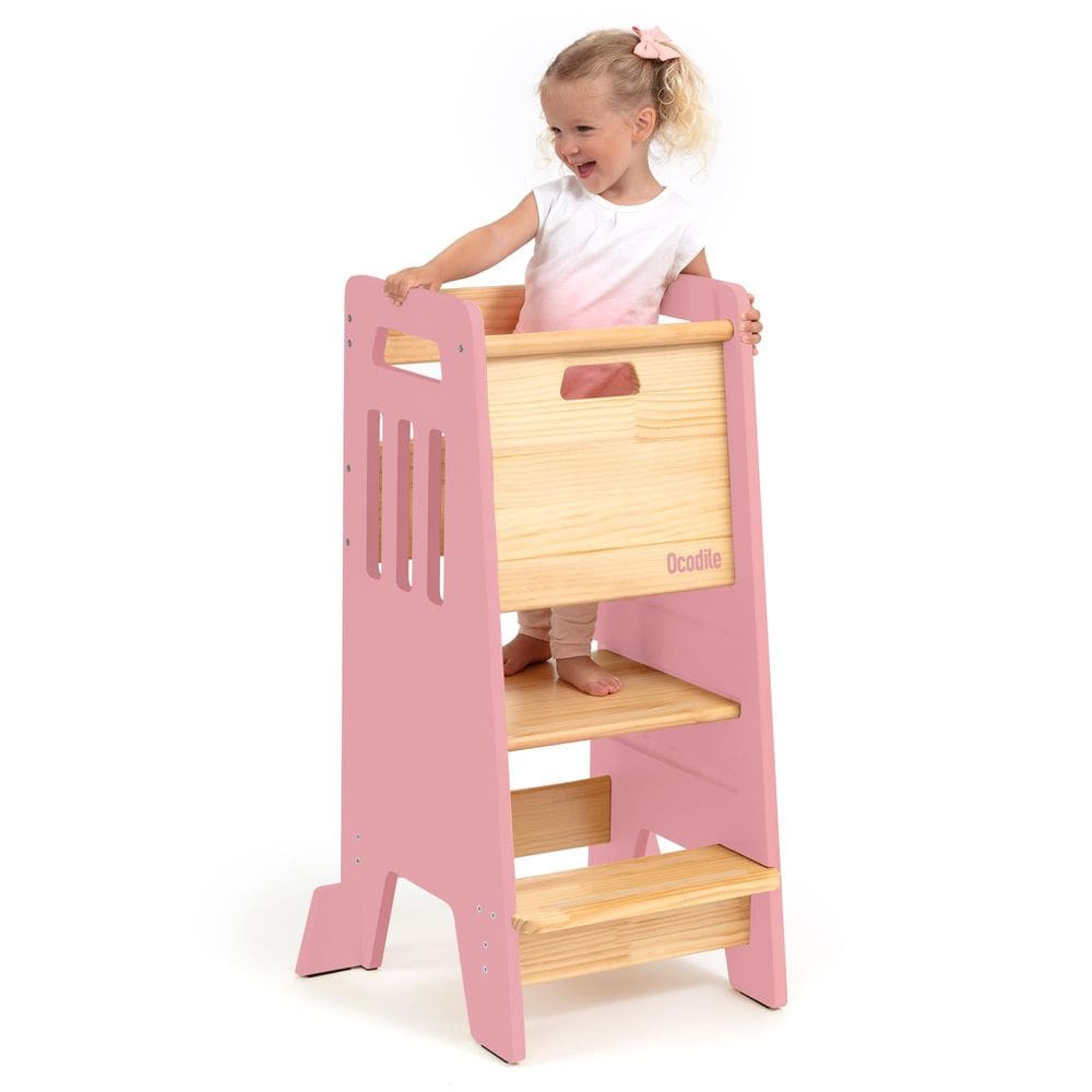 Banqueta de cozinha infantil Helper Tower Ocodile Pink 18m-6y