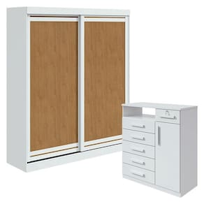 Guarda Roupa Solteiro Lani e Cômoda Da Vinci Branco Amêndoa Clean Flex - Lopas
