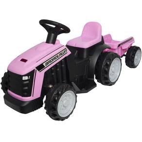 Mini Carro Trator com Reboque Caçamba Elétrico 6V Infantil Criança Bateria Rosa Brinqway BW-079RS