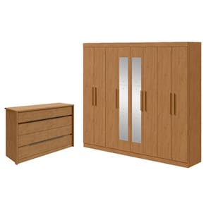 Guarda Roupa Casal Andara Soft com Espelho e Cômoda Gaveteiro Urban Amêndoa Clean – Lopas