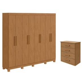 Guarda Roupa Casal Andara Soft com Pés e Cômoda Gaveteiro Baião Amêndoa Clean – Lopas