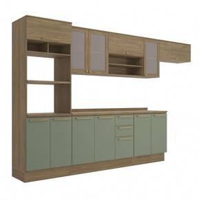 Cozinha Completa 6 Peças com Armário e Balcão Kappesberg Botânic 360cm Nogueira/Verde Oliva - CB869