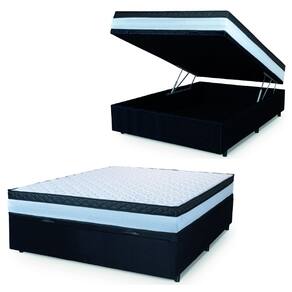 Cama Box Baú Casal Colchão Com Molas Ensacadas 138x188x63cm Dunas Branco/Preto Hellen