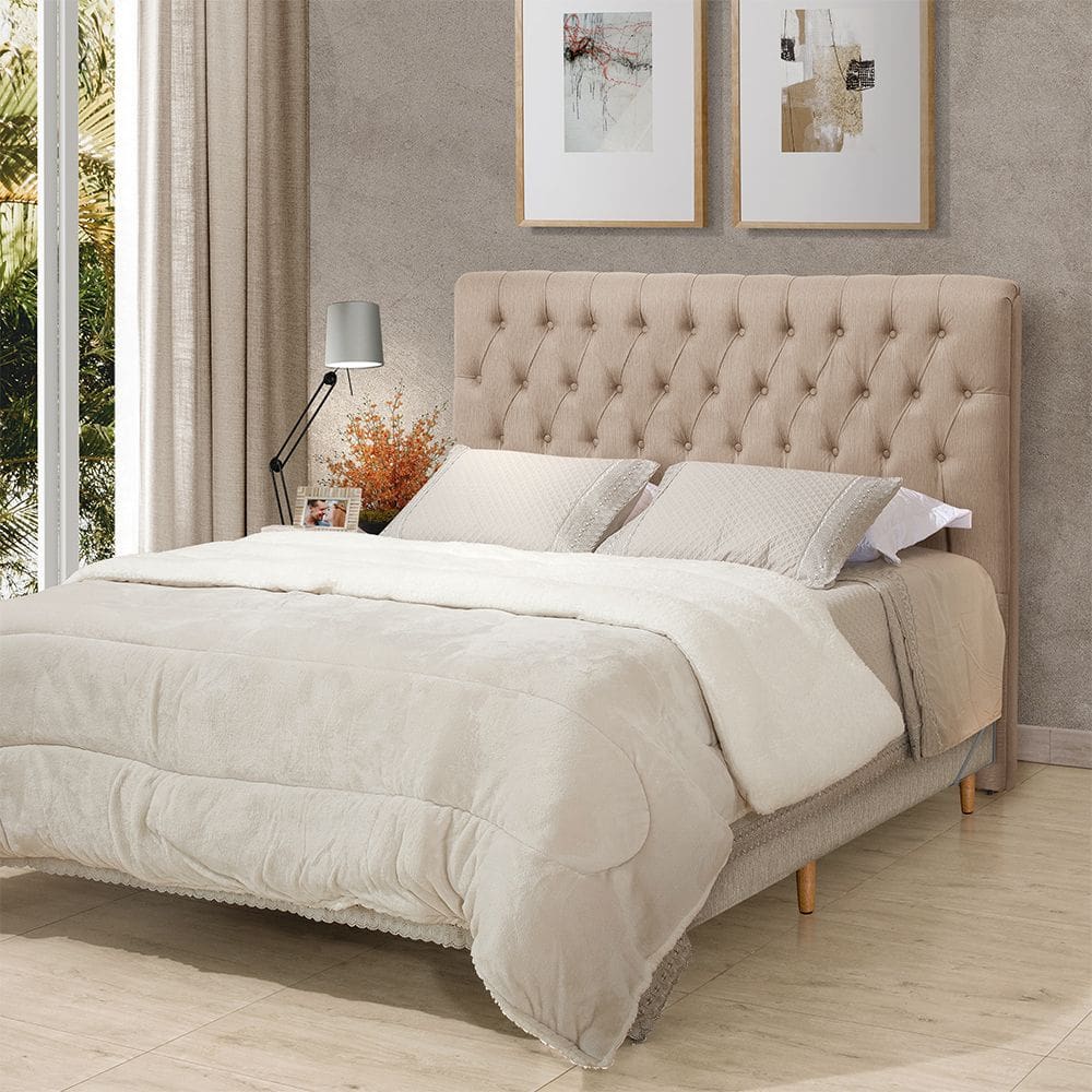 Cabeceira Cama King Estofada 1,93 - Inca Linho Bege