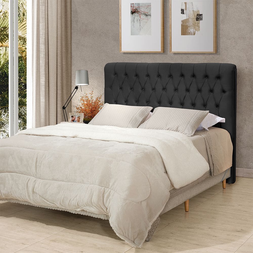 Cabeceira Cama Casal Estofada 1,40 Cm - Inca Veludo Preto