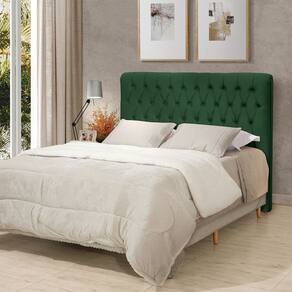 Cabeceira Cama Casal Estofada 1,40 Cm - Inca Veludo Verde
