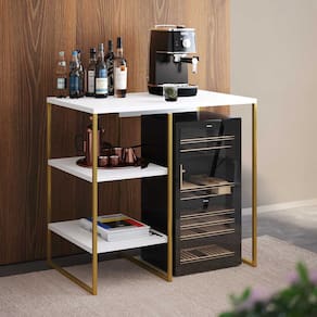 Aparador Adega Industrial Bar Barzinho Bourbon Aço Dourado e Branco 80 Cm