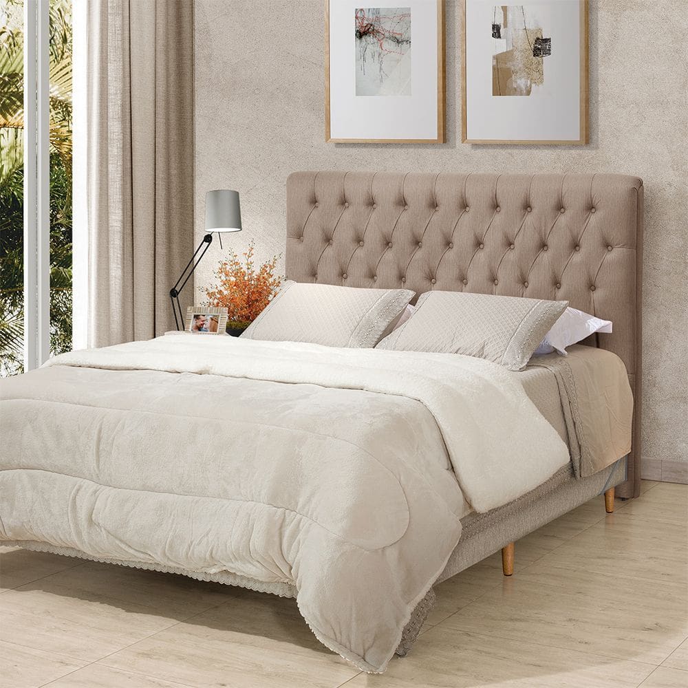 Cabeceira Cama King Estofada 1,93 - Inca Linho Capuccino