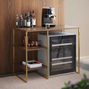 Aparador Adega Industrial Bar Barzinho Bourbon Aço Dourado e Carvalho 95 Cm