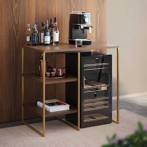 Aparador Adega Industrial Bar Barzinho Bourbon Aço Dourado e Carvalho 80 Cm
