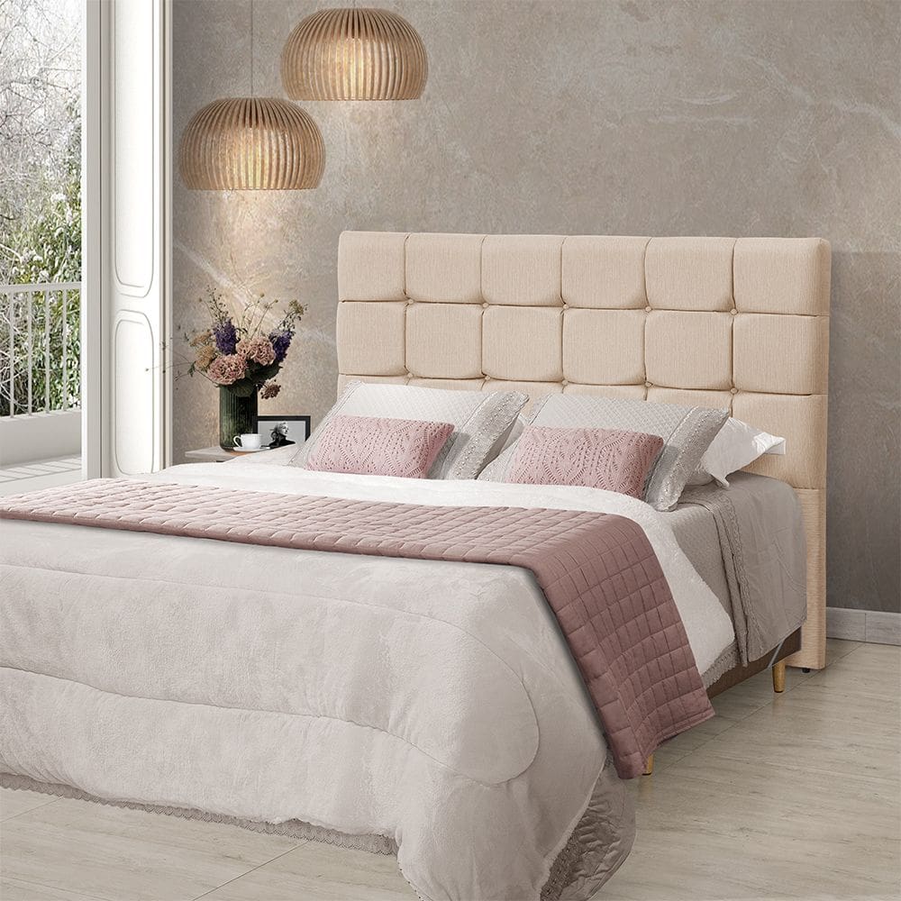 Cabeceira Cama Casal Estofada 1,40 - Maia Linho Cru