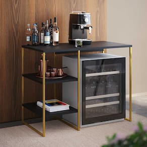Aparador Adega Industrial Bar Barzinho Bourbon Aço Dourado e Preto 95 Cm
