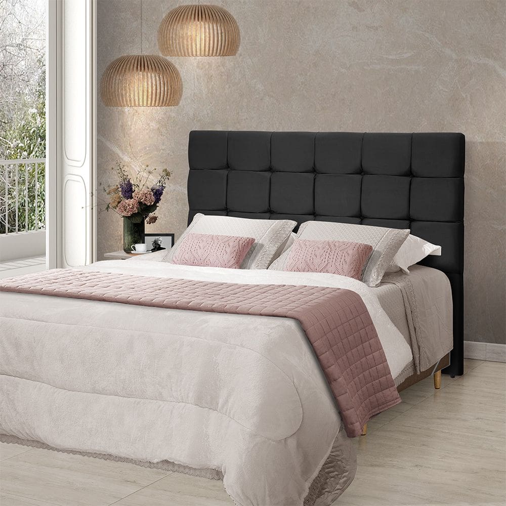 Cabeceira Cama Queen Estofada 1,60 - Maia Veludo Preto