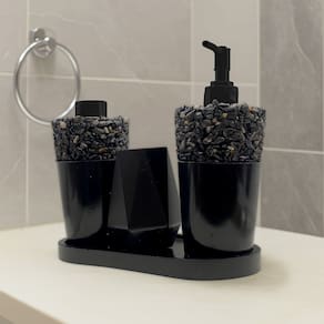 Kit Lavabo Luxo Sabonete Líquido C/ Porta Escovas e Aromatizante De Ambiente C/Bandeja