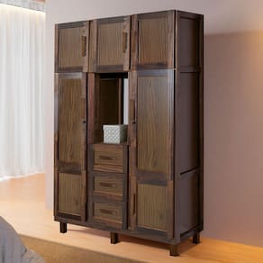 Guarda-Roupa Solteiro Belém Madeira Maciça 7 Portas 3 Gavetas 4 Prateleiras com Espelho Imbuia Naturall - Pnr Móveis